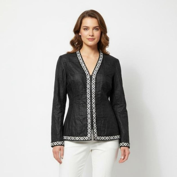 Fabrice New York Couture Vintage Black White Silk Blazer - Small